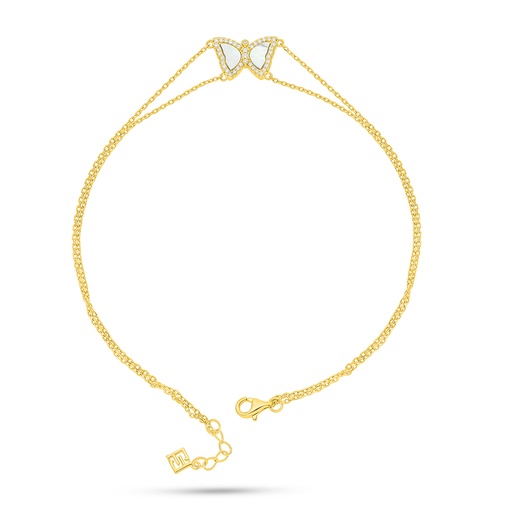 [ANK02MOP00WCZA038] Sterling Silver 925 Anklet Golden Plated Embedded With White Shell And White Zircon