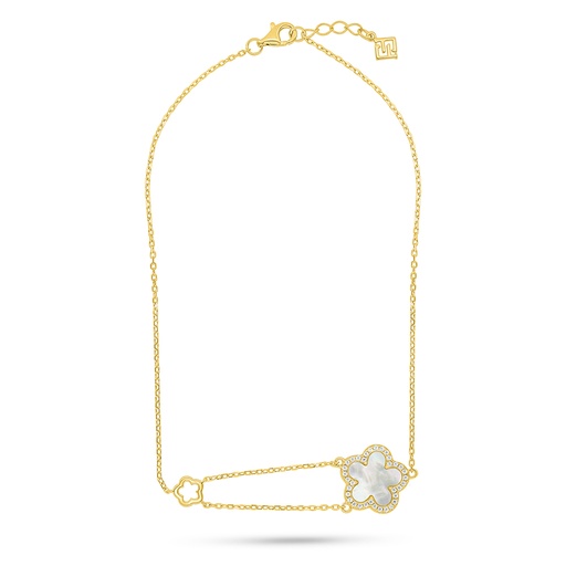 [ANK02MOP00WCZA039] Sterling Silver 925 Anklet Golden Plated Embedded With White Shell And White Zircon