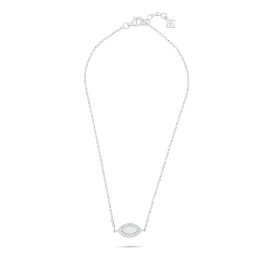 [ANK01MOP00WCZA037] Sterling Silver 925 Anklet Rhodium Plated Embedded With White Shell And White Zircon