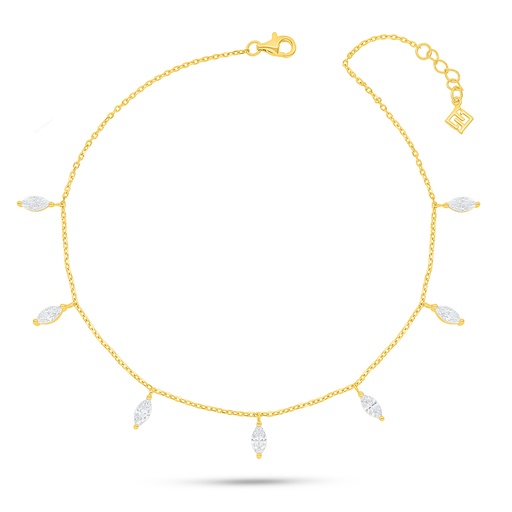 [ANK02WCZ00000A044] Sterling Silver 925 Anklet Golden Plated Embedded With White Zircon