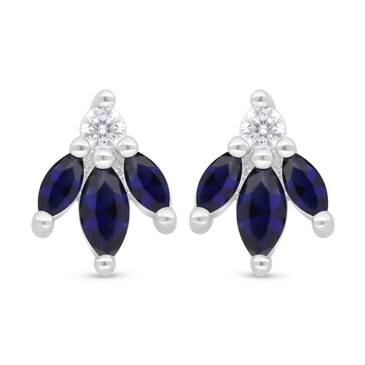 [EAR01SAP00WCZD084] Sterling Silver 925 Earring Rhodium Plated Embedded With Sapphire Corundum And White Zircon