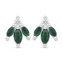 Sterling Silver 925 Earring Rhodium Plated Embedded With Emerald Zircon And White Zircon