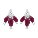 Sterling Silver 925 Earring Rhodium Plated Embedded With Ruby Corundum And White Zircon