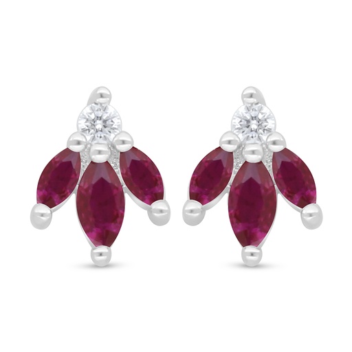 [EAR01RUB00WCZD084] Sterling Silver 925 Earring Rhodium Plated Embedded With Ruby Corundum And White Zircon