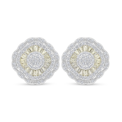 [EAR01CIT00WCZD085] Sterling Silver 925 Earring Rhodium Plated Embedded With Yellow Diamond And White Zircon