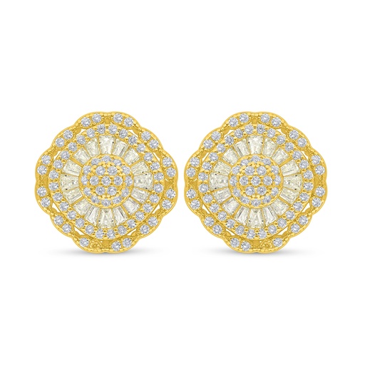 [EAR02CIT00WCZD085] Sterling Silver 925 Earring Golden Plated Embedded With Yellow Diamond And White Zircon