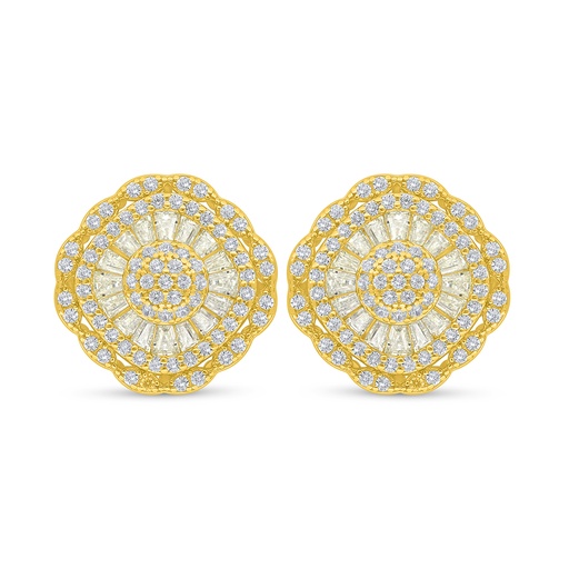 [EAR02CIT00WCZD085] Sterling Silver 925 Earring Golden Plated Embedded With Yellow Diamond And White Zircon