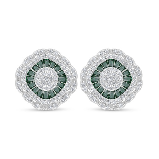 [EAR01EMR00WCZD085] Sterling Silver 925 Earring Rhodium Plated Embedded With Emerald Zircon And White Zircon