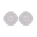 Sterling Silver 925 Earring Rhodium Plated Embedded With Pink Zircon And White Zircon