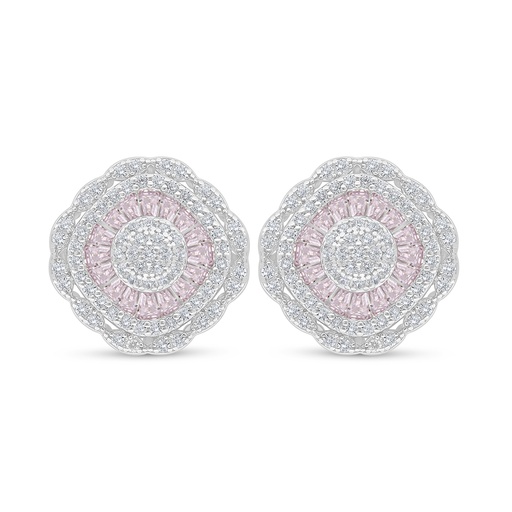 [EAR01PIK00WCZD085] Sterling Silver 925 Earring Rhodium Plated Embedded With Pink Zircon And White Zircon