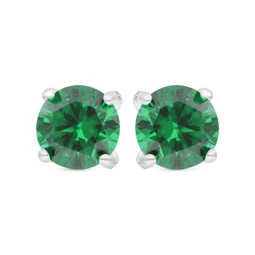 [EAR01EMR00000D086] Sterling Silver 925 Earring Rhodium Plated Embedded With Emerald Zircon 