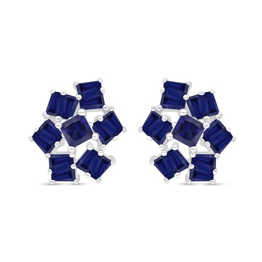 [EAR01SAP00000D089] Sterling Silver 925 Earring Rhodium Plated Embedded With Sapphire Corundum 