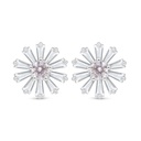 Sterling Silver 925 Earring Rhodium Plated Embedded With Pink Zircon And White Zircon