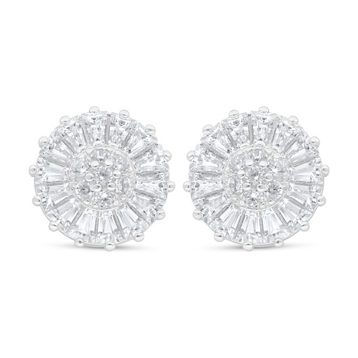 [EAR01WCZ00000D091] Sterling Silver 925 Earring Rhodium Plated Embedded With White Zircon