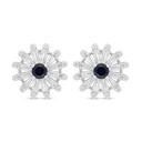 Sterling Silver 925 Earring Rhodium Plated Embedded With Sapphire Corundum And White Zircon