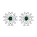 Sterling Silver 925 Earring Rhodium Plated Embedded With Emerald Zircon And White Zircon