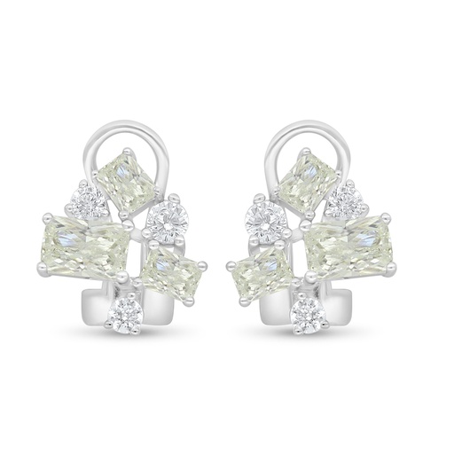 [EAR01CIT00WCZD093] Sterling Silver 925 Earring Rhodium Plated Embedded With Yellow Diamond And White Zircon