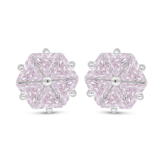 [EAR01PIK00000D094] Sterling Silver 925 Earring Rhodium Plated Embedded With Pink Zircon 