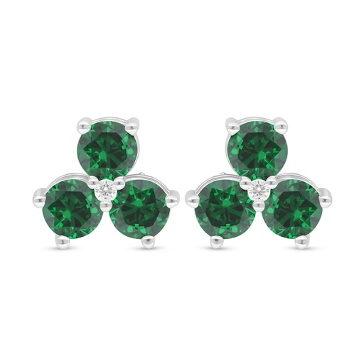 [EAR01EMR00WCZD097] Sterling Silver 925 Earring Rhodium Plated Embedded With Emerald Zircon And White Zircon