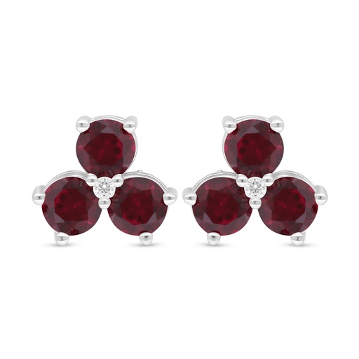 [EAR01RUB00WCZD097] Sterling Silver 925 Earring Rhodium Plated Embedded With Ruby Corundum And White Zircon