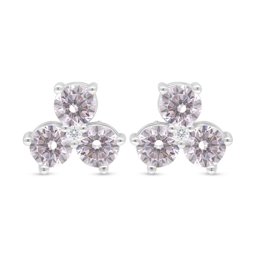 [EAR01PIK00WCZD097] Sterling Silver 925 Earring Rhodium Plated Embedded With Pink Zircon And White Zircon