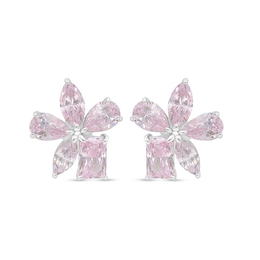 [EAR01PIK00000D100] Sterling Silver 925 Earring Rhodium Plated Embedded With Pink Zircon 