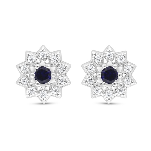 [EAR01SAP00WCZD104] Sterling Silver 925 Earring Rhodium Plated Embedded With Sapphire Corundum And White Zircon