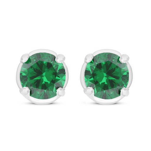 [EAR01EMR00000D105] Sterling Silver 925 Earring Rhodium Plated Embedded With Emerald Zircon 