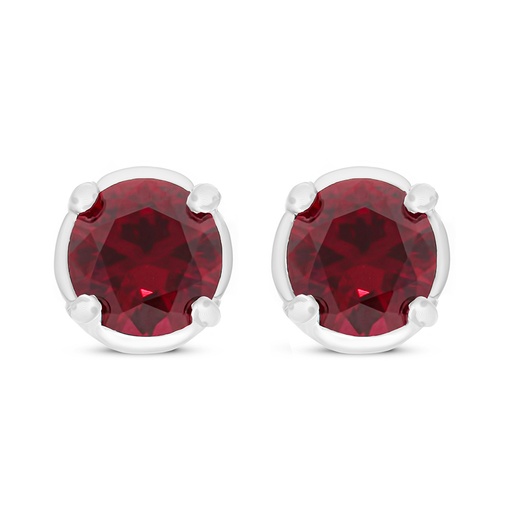 [EAR01RUB00000D105] Sterling Silver 925 Earring Rhodium Plated Embedded With Ruby Corundum 