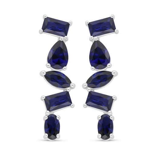 [EAR01SAP00000D108] Sterling Silver 925 Earring Rhodium Plated Embedded With Sapphire Corundum