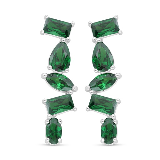 [EAR01EMR00000D108] Sterling Silver 925 Earring Rhodium Plated Embedded With Emerald Zircon 