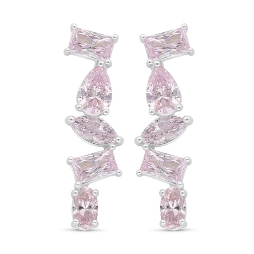 [EAR01PIK00000D108] Sterling Silver 925 Earring Rhodium Plated Embedded With Pink Zircon 