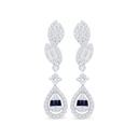 Sterling Silver 925 Earring Rhodium Plated Embedded With Sapphire Corundum And White Zircon