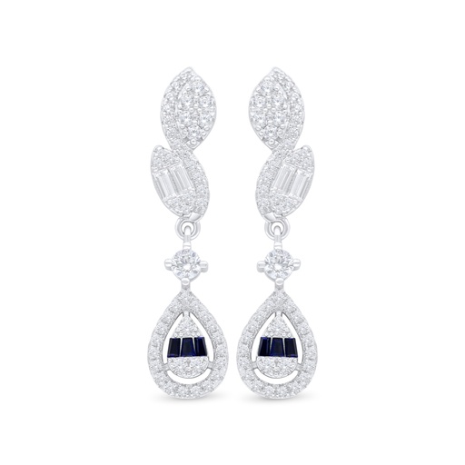 [EAR01SAP00WCZD111] Sterling Silver 925 Earring Rhodium Plated Embedded With Sapphire Corundum And White Zircon