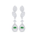 Sterling Silver 925 Earring Rhodium Plated Embedded With Emerald Zircon And White Zircon