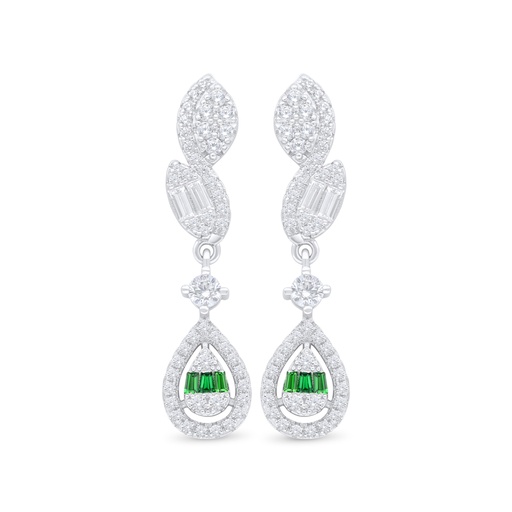 [EAR01EMR00WCZD111] Sterling Silver 925 Earring Rhodium Plated Embedded With Emerald Zircon And White Zircon