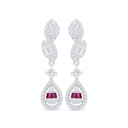 Sterling Silver 925 Earring Rhodium Plated Embedded With Ruby Corundum And White Zircon