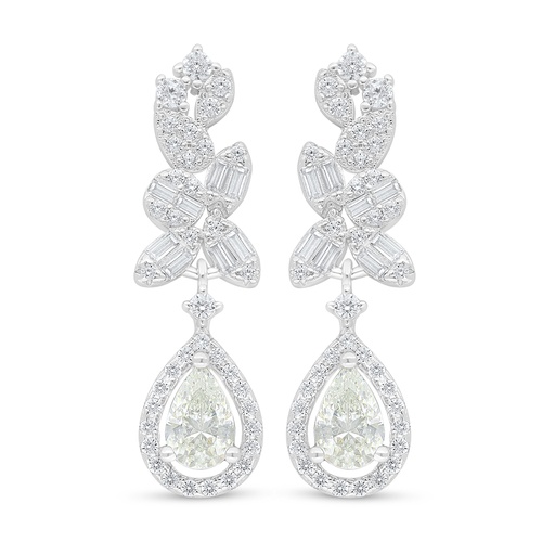 [EAR01CIT00WCZD112] Sterling Silver 925 Earring Rhodium Plated Embedded With Yellow Diamond And White Zircon