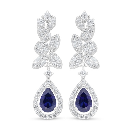 [EAR01SAP00WCZD112] Sterling Silver 925 Earring Rhodium Plated Embedded With Sapphire Corundum And White Zircon