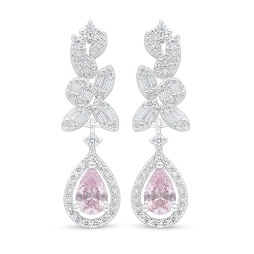 [EAR01PIK00WCZD112] Sterling Silver 925 Earring Rhodium Plated Embedded With Pink Zircon And White Zircon