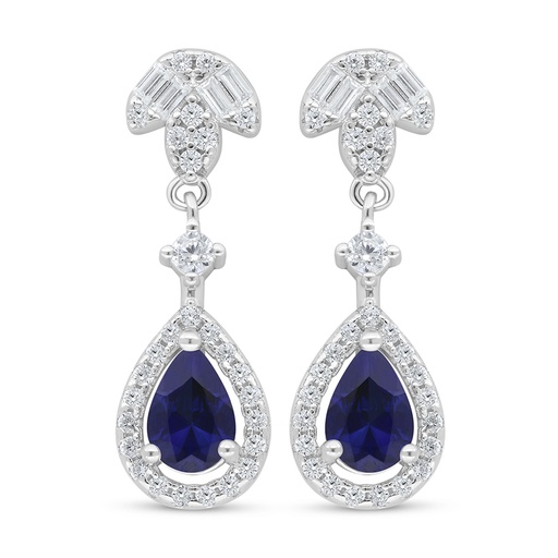 [EAR01SAP00WCZD114] Sterling Silver 925 Earring Rhodium Plated Embedded With Sapphire Corundum And White Zircon