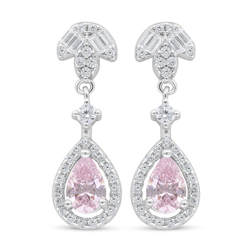 [EAR01PIK00WCZD114] Sterling Silver 925 Earring Rhodium Plated Embedded With Pink Zircon And White Zircon