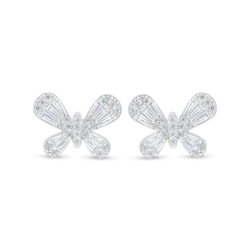 [EAR01WCZ00000D117] Sterling Silver 925 Earring Rhodium Plated Embedded With White Zircon