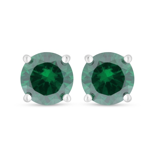 [EAR01EMR00000D120] Sterling Silver 925 Earring Rhodium Plated Embedded With Emerald Zircon 