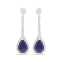 Sterling Silver 925 Earring Rhodium Plated Embedded With Sapphire Corundum And White Zircon