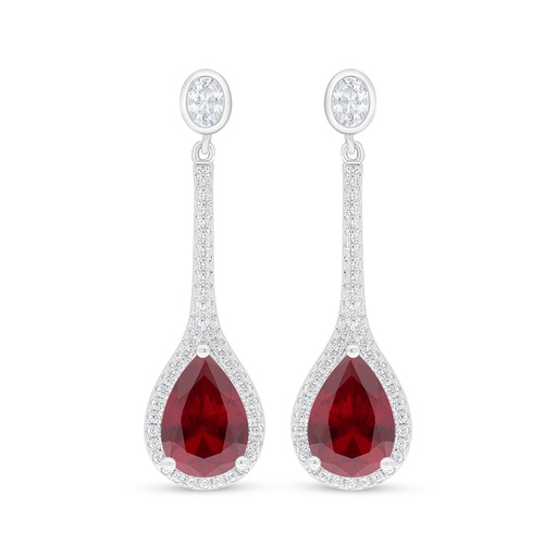 [EAR01RUB00WCZD121] Sterling Silver 925 Earring Rhodium Plated Embedded With Ruby Corundum And White Zircon