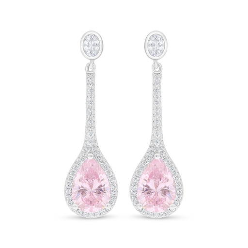 [EAR01PIK00WCZD121] Sterling Silver 925 Earring Rhodium Plated Embedded With Pink Zircon And White Zircon