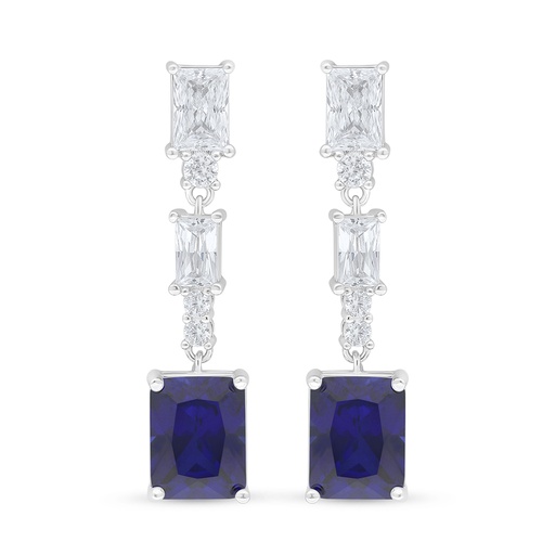 [EAR01SAP00WCZD122] Sterling Silver 925 Earring Rhodium Plated Embedded With Sapphire Corundum And White Zircon