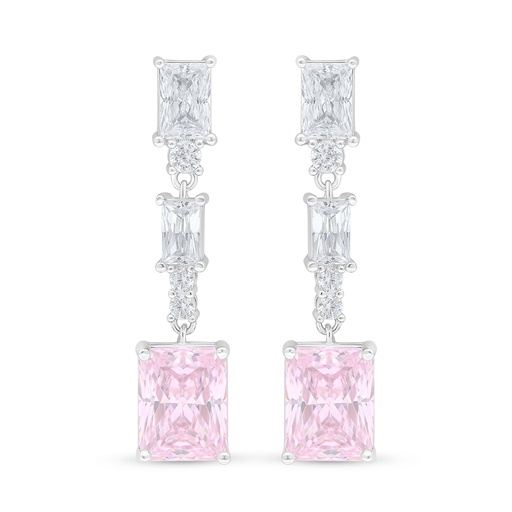 [EAR01PIK00WCZD122] Sterling Silver 925 Earring Rhodium Plated Embedded With Pink Zircon And White Zircon