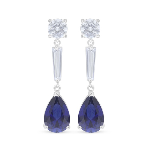 [EAR01SAP00WCZD123] Sterling Silver 925 Earring Rhodium Plated Embedded With Sapphire Corundum And White Zircon